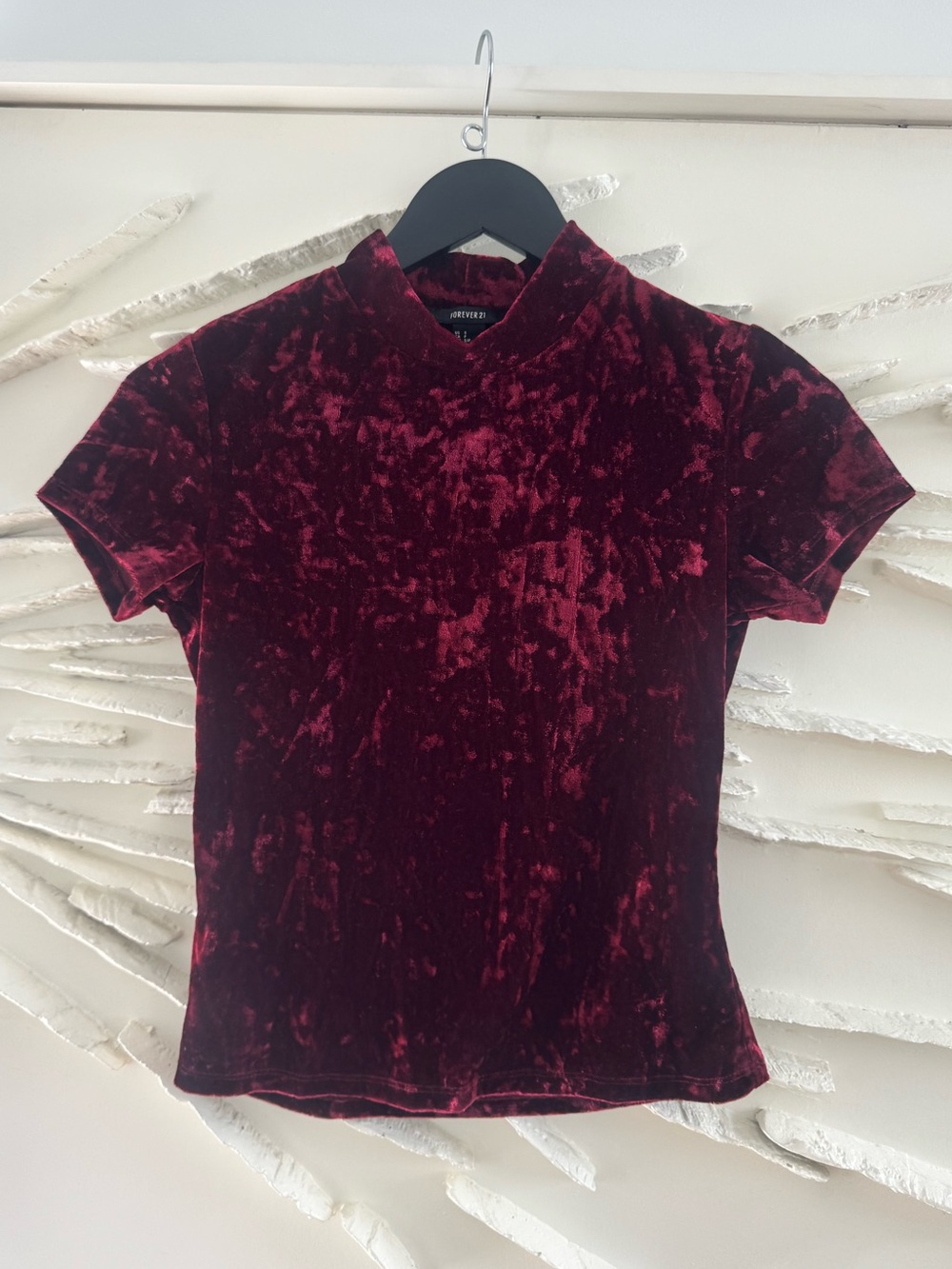 Forever 21 Crushed Velvet Mock Neck Crop Top - Wine